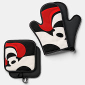 Aan Mr. Redd: Abstract zwart, wit & rood Ovenwant & Pannenlap Set (Voorkant / Achterkant)