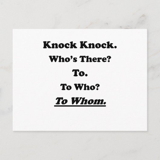 Aan wie de Knock-knop Joke Briefkaart (Voorkant)