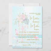 Aan zee Flamingo's Blauwe Juwelen Bruiloft Kaart (Voorkant)