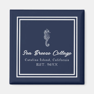 Aan zee geïnspireerd blauw en wit zeepaardje magneet