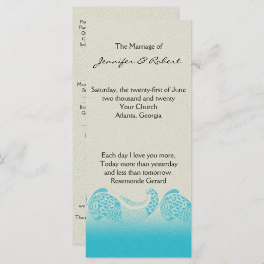 Aan zee in Zand en Aqua Trouwprogramma Programmakaart (Voorkant / Achterkant)