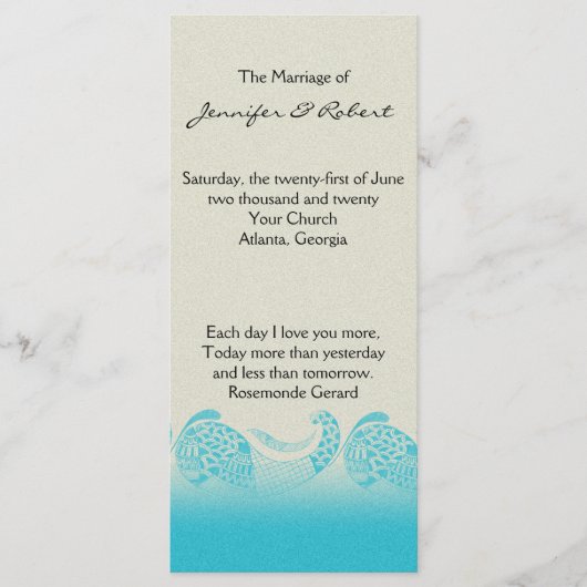 Aan zee in Zand en Aqua Trouwprogramma Programmakaart (Voorkant)