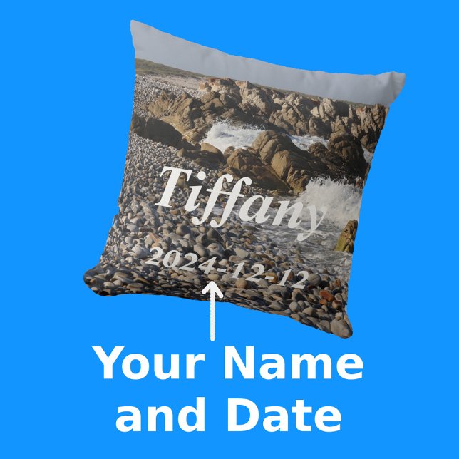 Aan zee oceaan herinneringen genoemd Keepsake Foto Kussen (Front Angle with Background)