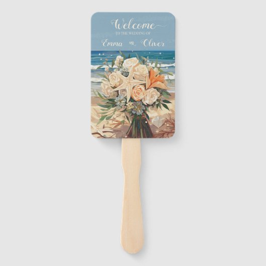 Aan zee thema bruiloft programma Set van fans Handwaaier (Achterkant)