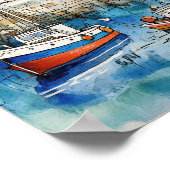 Aan zee Visten boten in de haven Poster (Hoek)