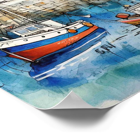 Aan zee Visten boten in de haven Poster (Hoek)