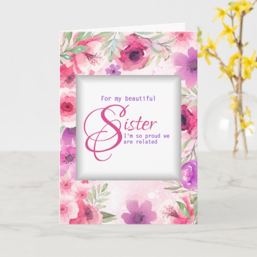 Aan zus van Sis Floral Lijst Moederdag Kaart (Gele Bloem)