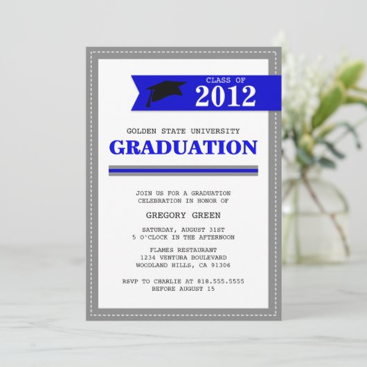 Aanbesteding Afstuderen Navy en Gray Preppy Kaart (Staand voorkant)