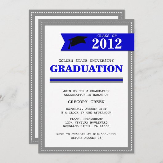 Aanbesteding Afstuderen Navy en Gray Preppy Kaart (Voorkant / Achterkant)