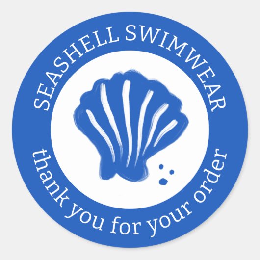 AANBESTEDING BEDANKT Zeeschelp Strand Blauw Wit MA Ronde Sticker (Voorkant)