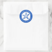 AANBESTEDING BEDANKT Zeester Strand Blauw Wit MAAT Ronde Sticker (Tas)