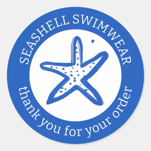 AANBESTEDING BEDANKT Zeester Strand Blauw Wit MAAT Ronde Sticker (Voorkant)
