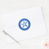 AANBESTEDING BEDANKT Zeester Strand Blauw Wit MAAT Ronde Sticker (Envelop)