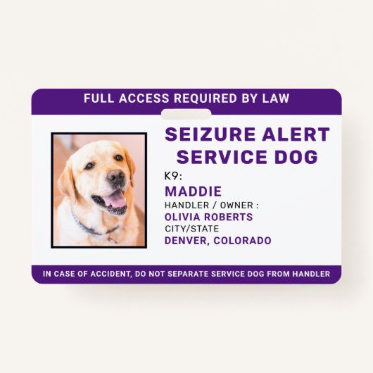 Aanbevolen waarschuwing Aangepaste service Dog ID Badge (Voorkant)
