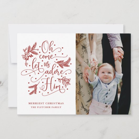 Aanbid Hem | Foto Kerstkaart | Rood (Voorkant)