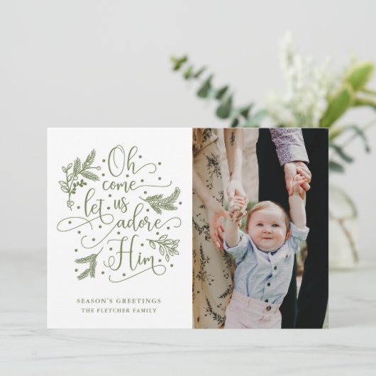 Aanbid Hem | Foto Kerstkaart | Salie (Staand voorkant)