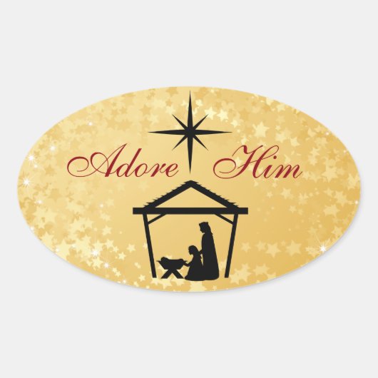 Aanbid Hem - Geboorte Scène Kerst stickers (Voorkant)