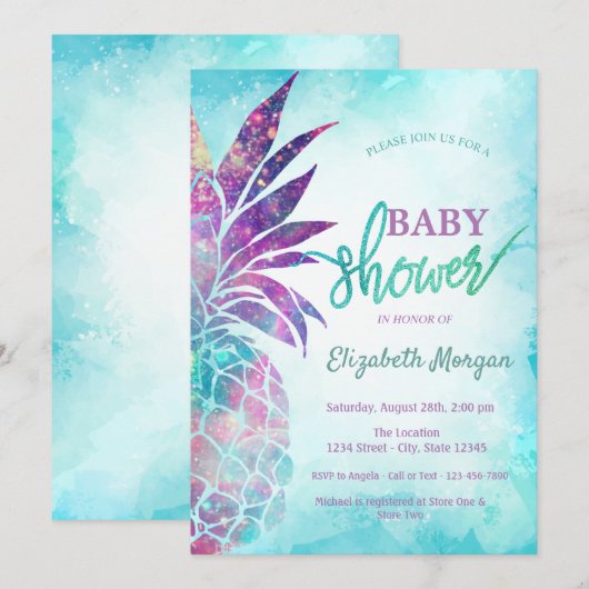 Aanbiddelijke babyborrel met ananas-thema kaart (Voorkant / Achterkant)