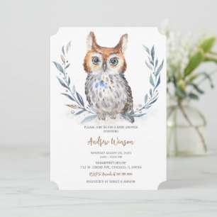 Aanbiddelijke Blauwe Uil Baby Shower Kaart