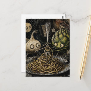 aanbiddelijke knoflook en artisjok draai de spaghe briefkaart