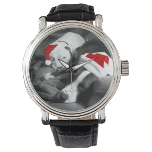 aanbiddelijke slaperige pitbull puppy's kerst sint horloge