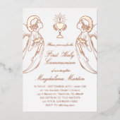 Aanbiddende engelen Eerste Heilige Communie Folie Uitnodiging (Voorkant)
