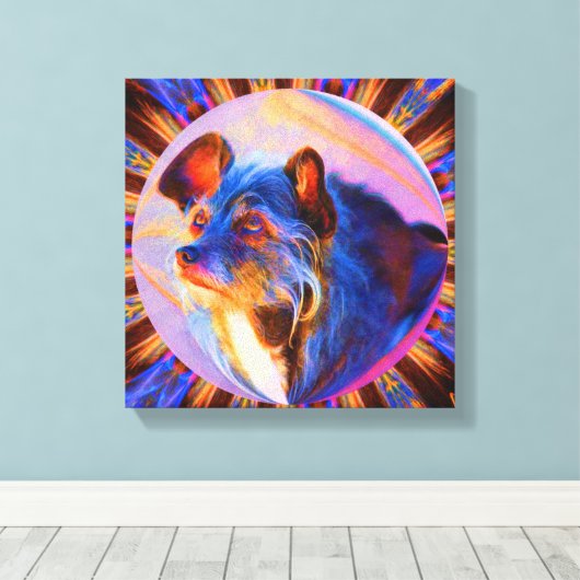 Aanbiddende Hondenogen Abstracte Hondenkunst Canvas Afdruk (Insitu (Houten vloer))