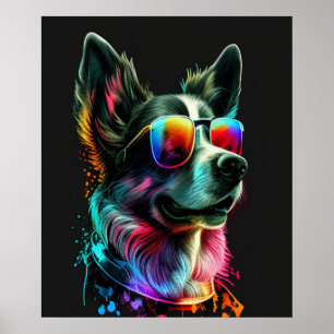 aanbidding dog with sunglasses poster