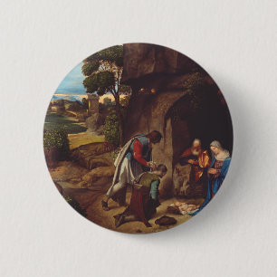 Aanbidding door de herders door Giorgione Ronde Button 5,7 Cm
