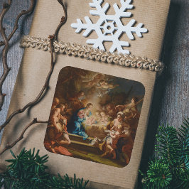 Aanbidding Herders Vintage Kerstmis Geboorte Vierkante Sticker