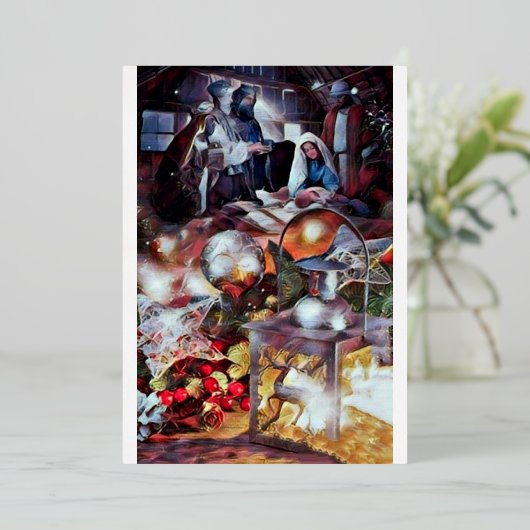 Aanbidding - Moderne Religieuze Kerst Kaart (Staand Voorkant)