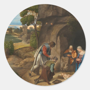 Aanbidding van de Herders door Giorgione Kerstmis Ronde Sticker