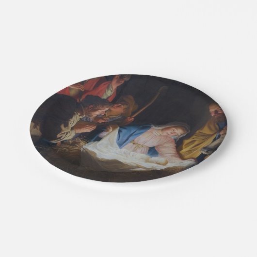 Aanbidding van de herders - Honthorst - Kerstmis Papieren Bordje (Gekanteld)