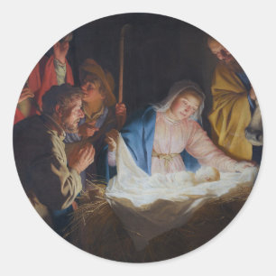 Aanbidding van de herders - Honthorst - Kerstmis Ronde Sticker