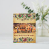 AANBIDDING VAN MAGI, BLOEMIG KERSTPERKAMENT FEESTDAGENKAART (Staand voorkant)