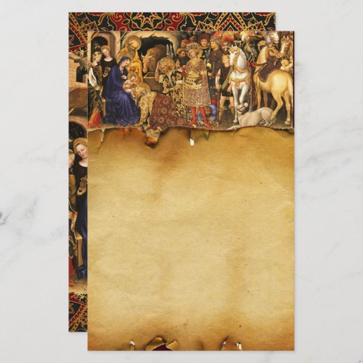 AANBIDDING VAN MAGI, Geboorte Kerstmis Perkament Briefpapier (Voorkant / Achterkant)