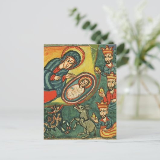 AANBIDDING VAN MAGI, GEBOORTE KERSTPERKAMENT FEESTDAGENKAART (Staand voorkant)