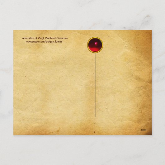 AANBIDDING VAN MAGI, GEBOORTE KERSTPERKAMENT FEESTDAGENKAART (Achterkant)