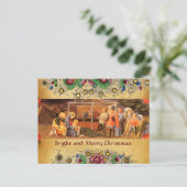 AANBIDDING VAN MAGI, GOUDEN BLOEMEN KERSTPERKAMENT FEESTDAGENKAART (Staand voorkant)