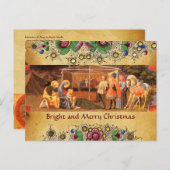 AANBIDDING VAN MAGI, GOUDEN BLOEMEN KERSTPERKAMENT FEESTDAGENKAART (Voorkant / Achterkant)