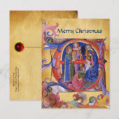 AANBIDDING VAN MAGI KERSTMIS PERKAMENT Red Gem Feestdagenkaart (Voorkant / Achterkant)