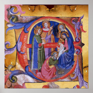 AANBIDDING VAN WIJZEN KERST PERKAMENT MONOGRAM POSTER