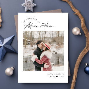 Aanbidt hem Christelijke minimale familiefoto Feestdagenkaart