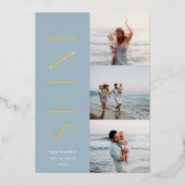 Aanbieding | Modern 3 Foto Collage Hanukkah Folie Feestdagenkaart (Voorkant)