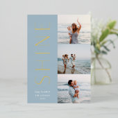 Aanbieding | Modern 3 Foto Collage Hanukkah Folie Feestdagenkaart (Staand Voorkant)