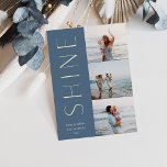 Aanbieding | Modern 3 Foto Collage Hanukkah Folie Feestdagenkaart<br><div class="desc">Een chic en elegant Hanukkah kaartontwerp met drie foto's die rechts in een verticale lay-out worden uitgelijnd. "Shine" staat naast je foto in een modern soort gouden folie. Pas uw persoonlijke familienaam aan met de aangepaste Hanukkah-groet hieronder voor de perfecte afwerking van deze coole,  minimalistische vakantiefoto-kaarten.</div>