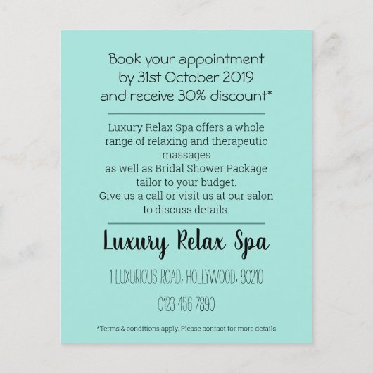 Aanbieding voor korting op Massage Spa-zakelijke b Flyer (Achterkant)