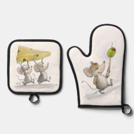 Aanbrengen van kaas (met olijven) ovenwant & pannenlap set