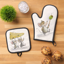 Aanbrengen van kaas (met olijven) ovenwant & pannenlap set