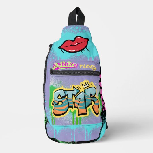 Aandacht alsjeblieft Modern streetart spray paarse Sling Bag (Voorkant)